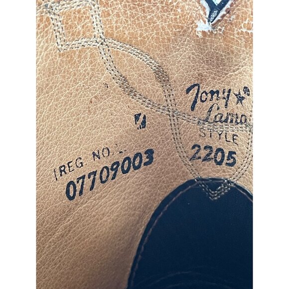 Tony Lama Black Bull hide Boots Size 8 EE Mens Style 2205 Western Leather - Picture 13 of 16